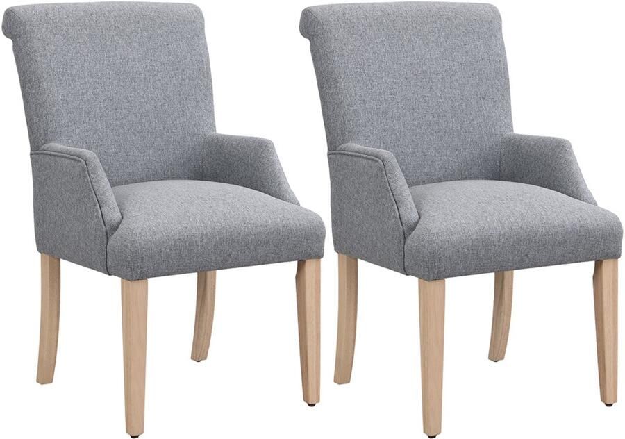 Stoelen 2-delige set eetstoelen lounge stoelen multifunctionele stoelen met 4 houten poten met verstelbare hoogte en armleuningen zachte huidvriendelijke stof geschikt voor eetkamer woonkamer en slaapkamer 51x61x88cm grijs