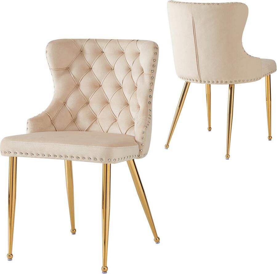 Stoelen 2‑delig set eetkamerstoelen make-up stoelen minimalistische moderne stoelen ergonomische stoelen met hoge rugleuning 54×54×85 5 cm beige+Goudkleurig