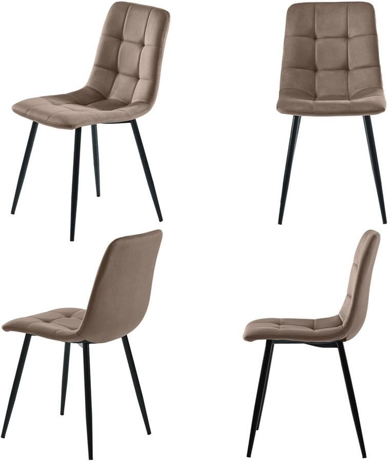 Stoelen 4-delige set eetkamerstoelen lounge stoelen multifunctionele stoelen Huidvriendelijk zacht stof gecombineerd met een stevig metaalframe 44x46x86cm Bruin