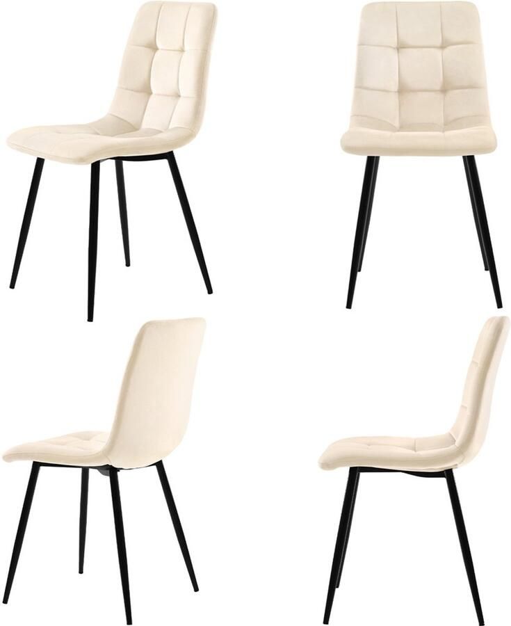 Stoelen 4-delige set eetkamerstoelen lounge stoelen multifunctionele stoelen Huidvriendelijk zacht stof gecombineerd met een stevig metaalframe 44x46x86cm Beige