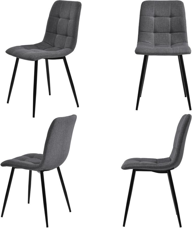 Stoelen 4-delige set eetkamerstoelen lounge stoelen multifunctionele stoelen Huidvriendelijk zacht stof gecombineerd met een stevig metaalframe 44x46x86cm Lichtgrijs