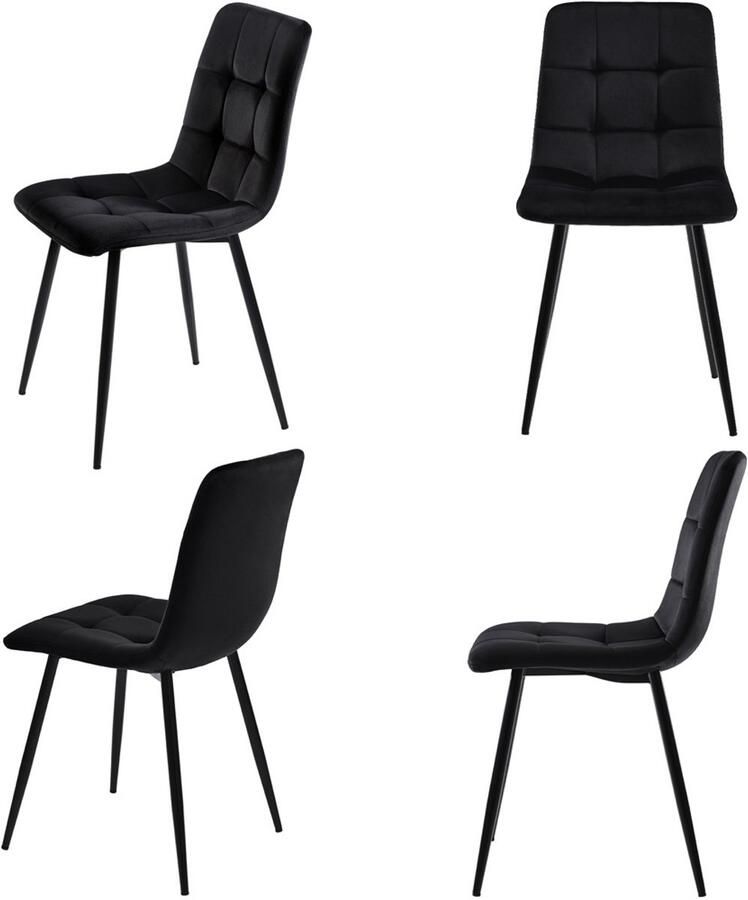 Stoelen 4-delige set eetkamerstoelen lounge stoelen multifunctionele stoelen Huidvriendelijk zacht stof gecombineerd met een stevig metaalframe 44x46x86cm Zwart