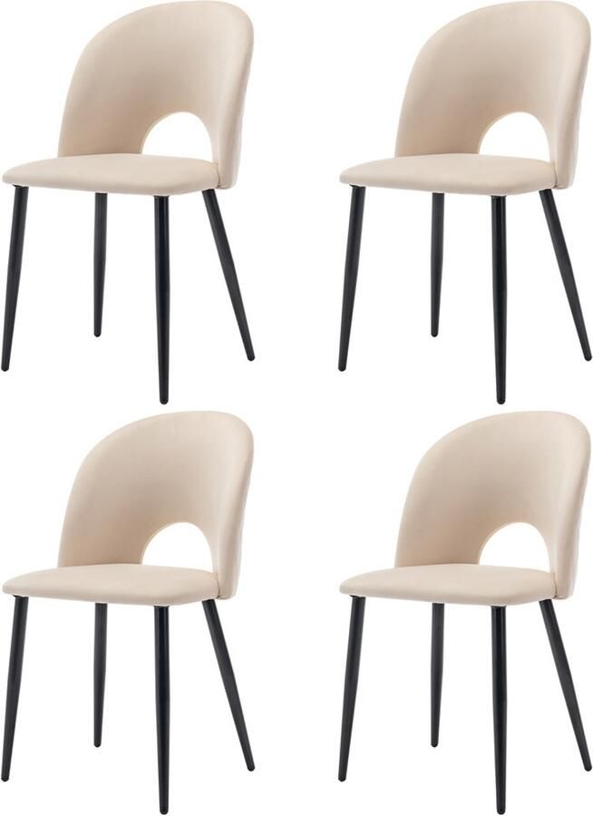Stoelen 4-delige set eetkamerstoelen lounge stoelen multifunctionele stoelen Met opengesneden ontworpen opgevulde rugleuning huidvriendelijk zacht stof gecombineerd met een stevig metaalframe Achterzijde met ruitvormig diamantpatroon 47x55x84cm Beige