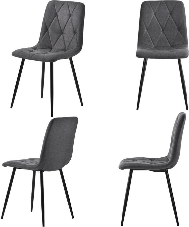Stoelen 4-delige set eetkamerstoelen lounge stoelen multifunctionele stoelen Rugleuning met knoopdecoratie en ruitvormig patroon huidvriendelijk zacht stof gecombineerd met een stevig metaalframe 45x46x86cm donker grijs