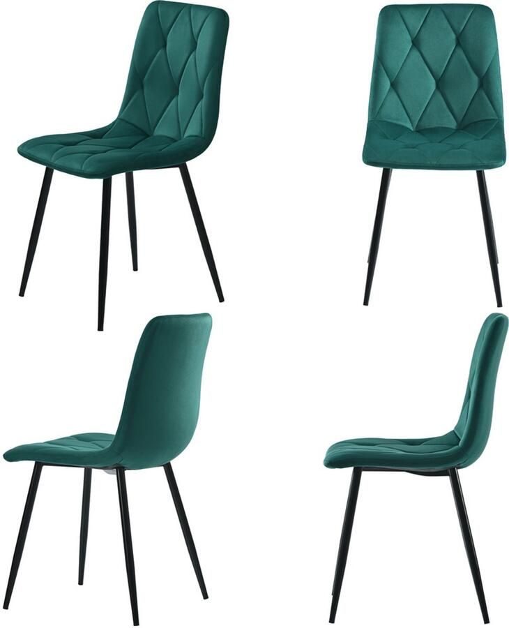 Stoelen 4-delige set eetkamerstoelen lounge stoelen multifunctionele stoelen Rugleuning met knoopdecoratie en ruitvormig patroon huidvriendelijk zacht stof gecombineerd met een stevig metaalframe 45x46x86cm groen