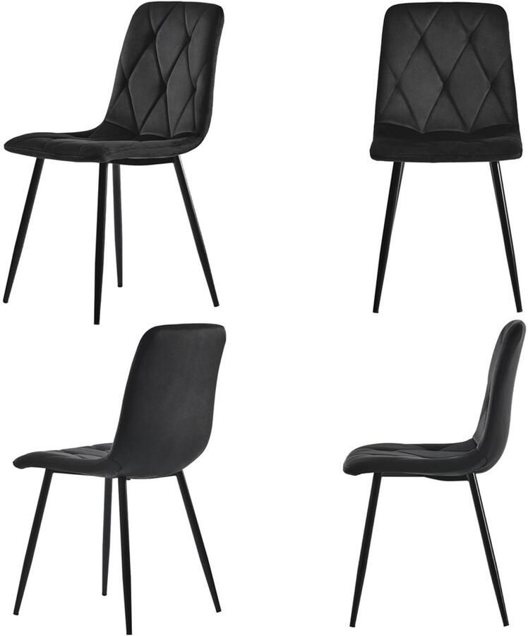 Stoelen 4-delige set eetkamerstoelen lounge stoelen multifunctionele stoelen Rugleuning met knoopdecoratie en ruitvormig patroon huidvriendelijk zacht stof gecombineerd met een stevig metaalframe 45x46x86cm Zwart