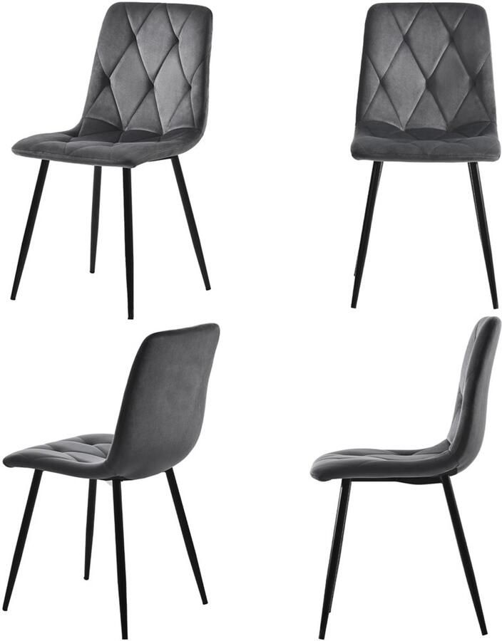 Stoelen 4-delige set eetkamerstoelen lounge stoelen multifunctionele stoelen Rugleuning met knoopdecoratie en ruitvormig patroon huidvriendelijk zacht stof gecombineerd met een stevig metaalframe 45x46x86cm licht grijs