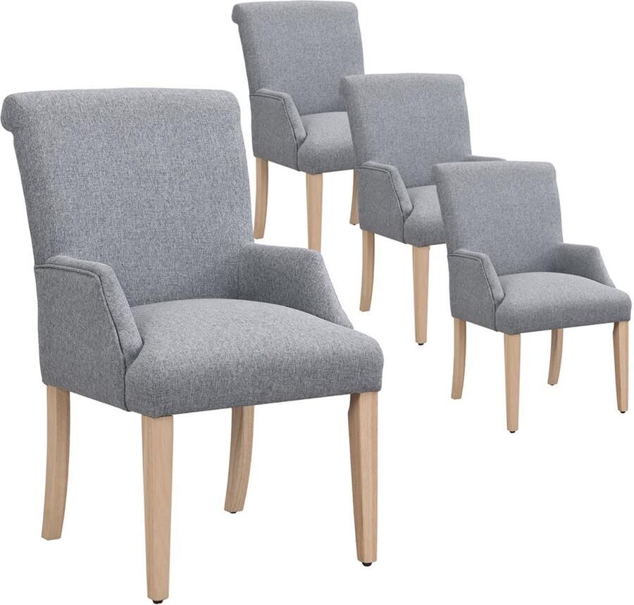 Stoelen 4-delige set eetstoelen lounge stoelen multifunctionele stoelen met 4 houten poten met verstelbare hoogte en armleuningen zachte huidvriendelijke stof geschikt voor eetkamer woonkamer en slaapkamer 51x61x88cm grijs