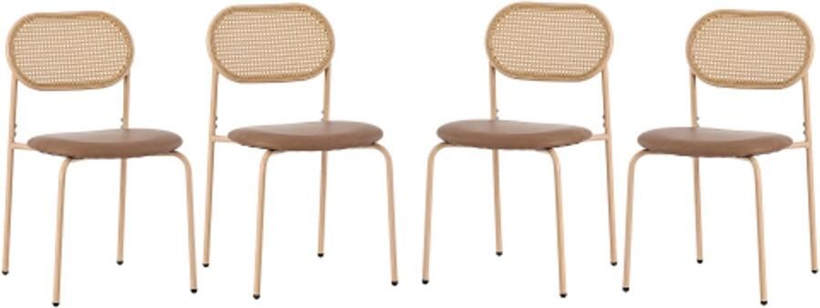Stoelen 4 Stuks 46x40x80cm Eetkamerstoel Bruin PU Rattan Rugleuning Metalen Poten Modern Eenvoudig Voor Woonkamer Slaapkamer Eetkamer