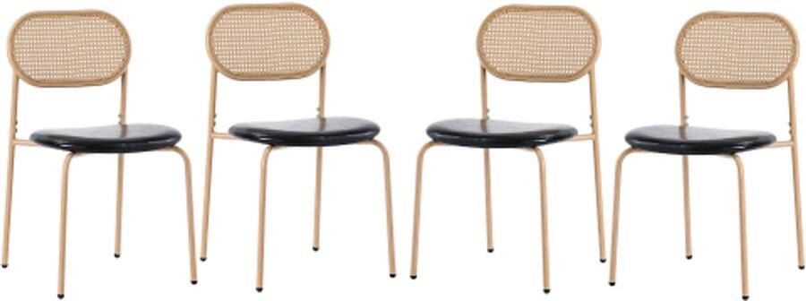 Stoelen 4 Stuks 46x40x80cm Eetkamerstoel Zwart Bruin PU Rattan Rugleuning Metalen Poten Modern Eenvoudig Voor Woonkamer Slaapkamer Eetkamer