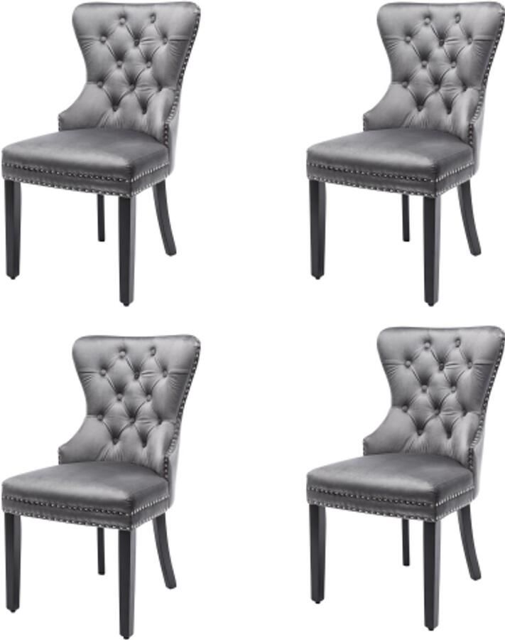 Stoelen 4 Stuks 50x47x97cm Eetkamerstoelen Grijs Fluweel Met Knopen Chroom Ring En Nieten Eikenhouten Poten Geschikt Voor Woonkamer Slaapkamer En Keuken
