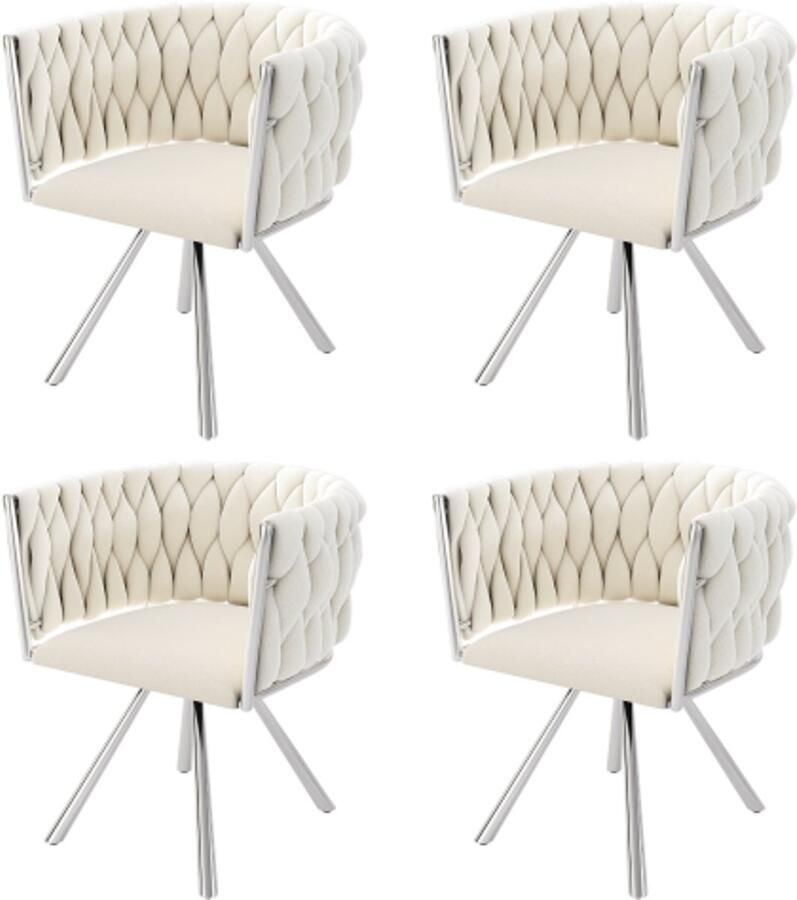 Stoelen 4 Stuks 51x44x72cm Eetkamerstoelen Beige Fluweel Luxe Draaistoel Met Metalen Poten Comfortabele Loungestoel Geschikt Voor Woonkamer Slaapkamer