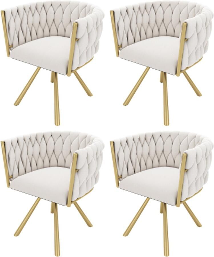 Stoelen 4 Stuks 51x44x72cm Eetkamerstoelen Beige Fluweel Luxe Draaistoel Met Metalen Poten Comfortabele Loungestoel Geschikt Voor Woonkamer Slaapkamer