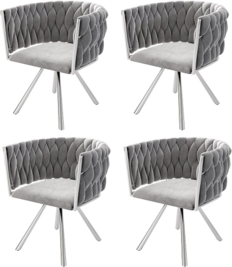 Stoelen 4 Stuks 51x44x72cm Eetkamerstoelen Grijs Fluweel Luxe Draaistoel Met Metalen Poten Comfortabele Loungestoel Geschikt Voor Woonkamer Slaapkamer