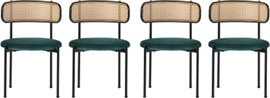 Stoelen 4 Stuks 51x51x75cm Eetkamerstoel Groen Flwueel Rieten Rugleuning Metalen Poten Modern Minimalistisch Voor Woonkamer Slaapkamer Eetkamer