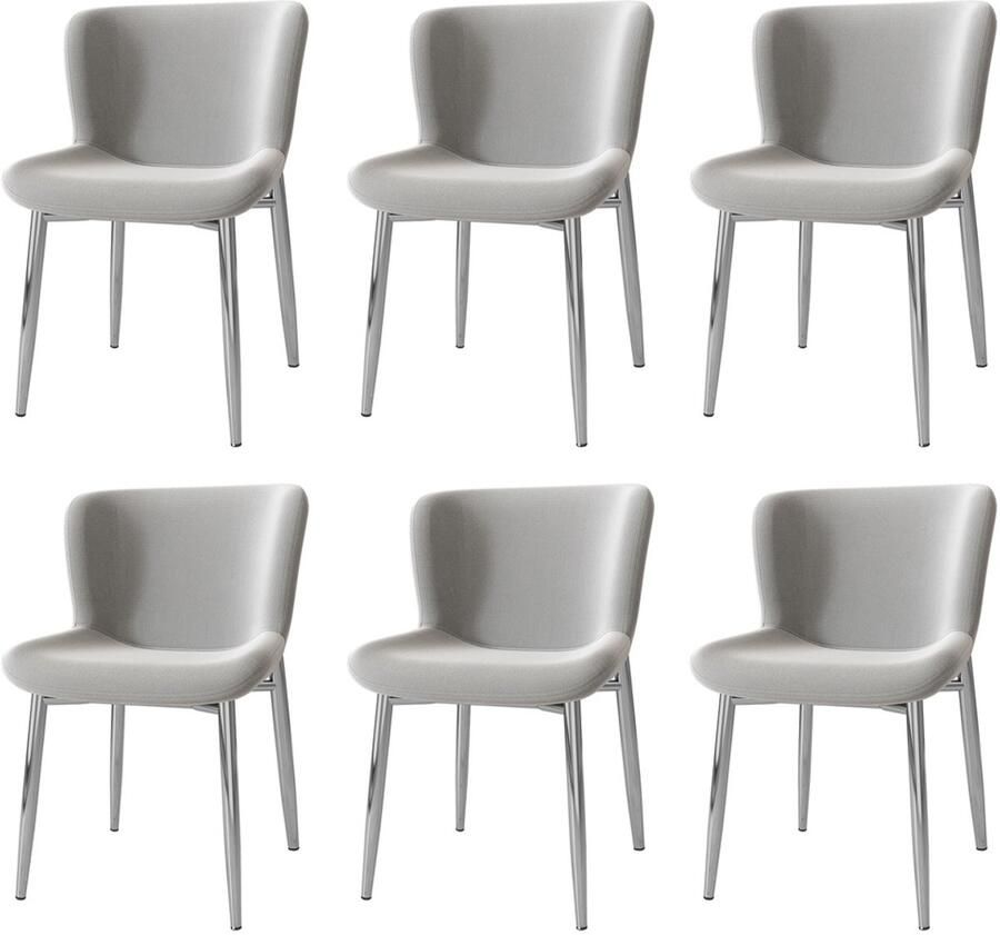 Stoelen 6-delig Set Eetkamerstoelen Lounge Stoelen Multifunctionele Stoelen Stevig metalen frame Huidvriendelijke zachte stof Geschikt voor gebruik in eetkamer slaapkamer en woonkamer Grijs
