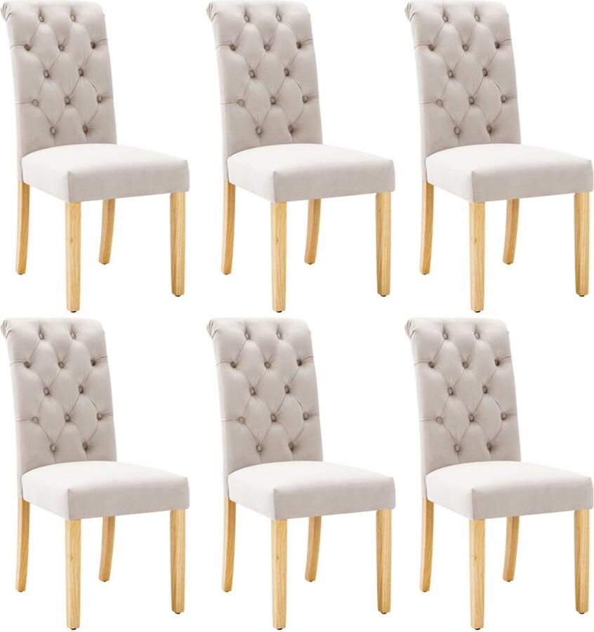 Stoelen 6-delig set Eetkamerstoelen Relaxstoelen Multifunctionele stoelen Stevige houten poten Rugleuning met knoopdecoratie Rug met ring voor design en gemakkelijke verplaatsing 45x63x100cm Beige