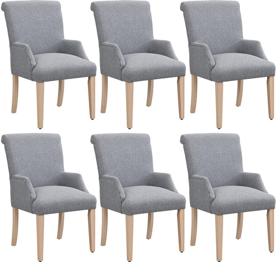 Stoelen 6-delige set eetstoelen lounge stoelen multifunctionele stoelen met 4 houten poten met verstelbare hoogte en armleuningen zachte huidvriendelijke stof geschikt voor eetkamer woonkamer en slaapkamer 51x61x88cm grijs