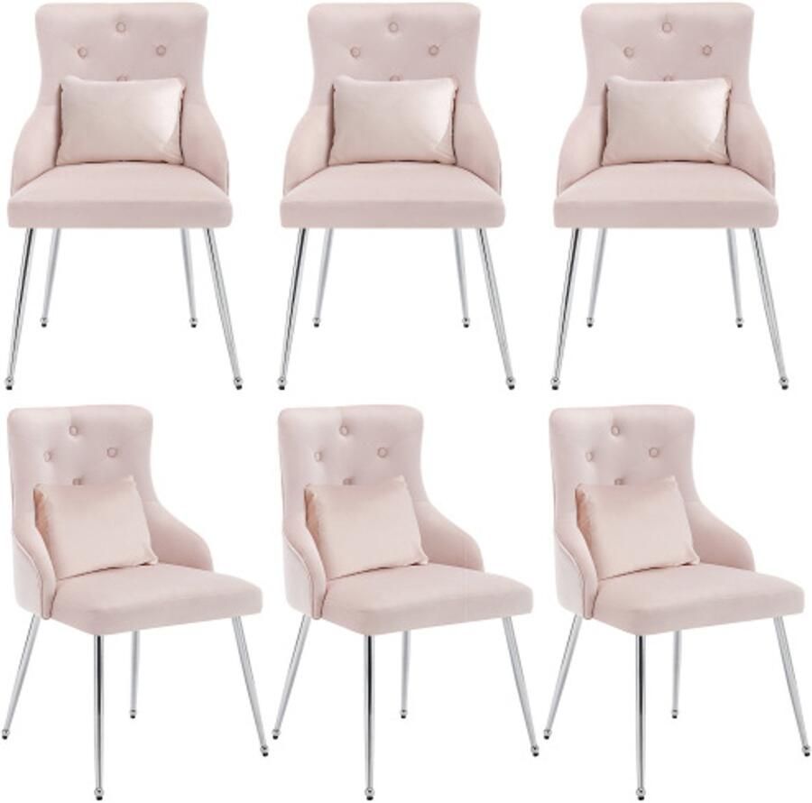 Stoelen 6 Stuks 52x49x87 5cm Eetkamerstoel Roze Fluweel Gestoffeerde Stoel Met Metalen Poten Modern Lounge Stoel Met Lendenkussen Voor Woonkamer Slaapkamer