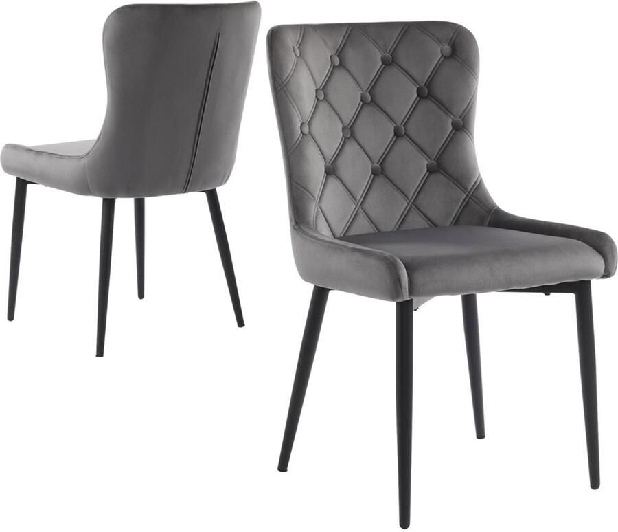 Stoelen set van 2 eetkamerstoelen make-up stoelen multifunctionele stoelen met huidvriendelijke en zachte fluwelen bekleding comfortabele zachte zitting 50×45×86 cm donkergrijs