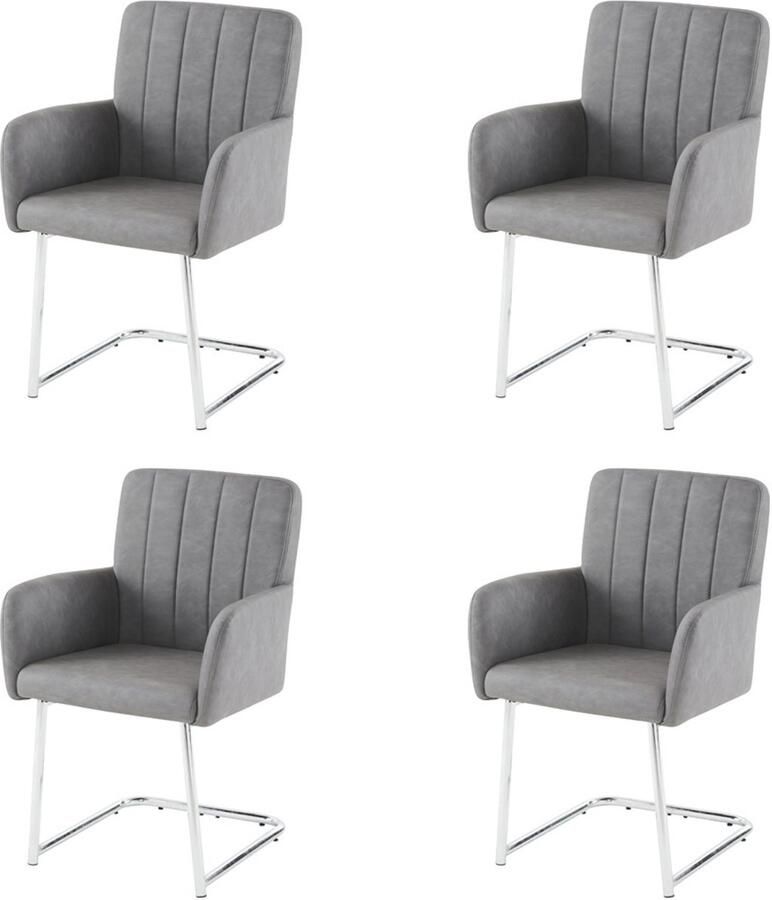 Stoelen set van 4 eetstoelen loungestoelen bureaustoelen multifunctionele stoelen met armleuningen en een stijlvolle rugleuning met verticale strepen stevige metalen basis huidvriendelijke en zachte bekleding 56x50x86 cm Zwart