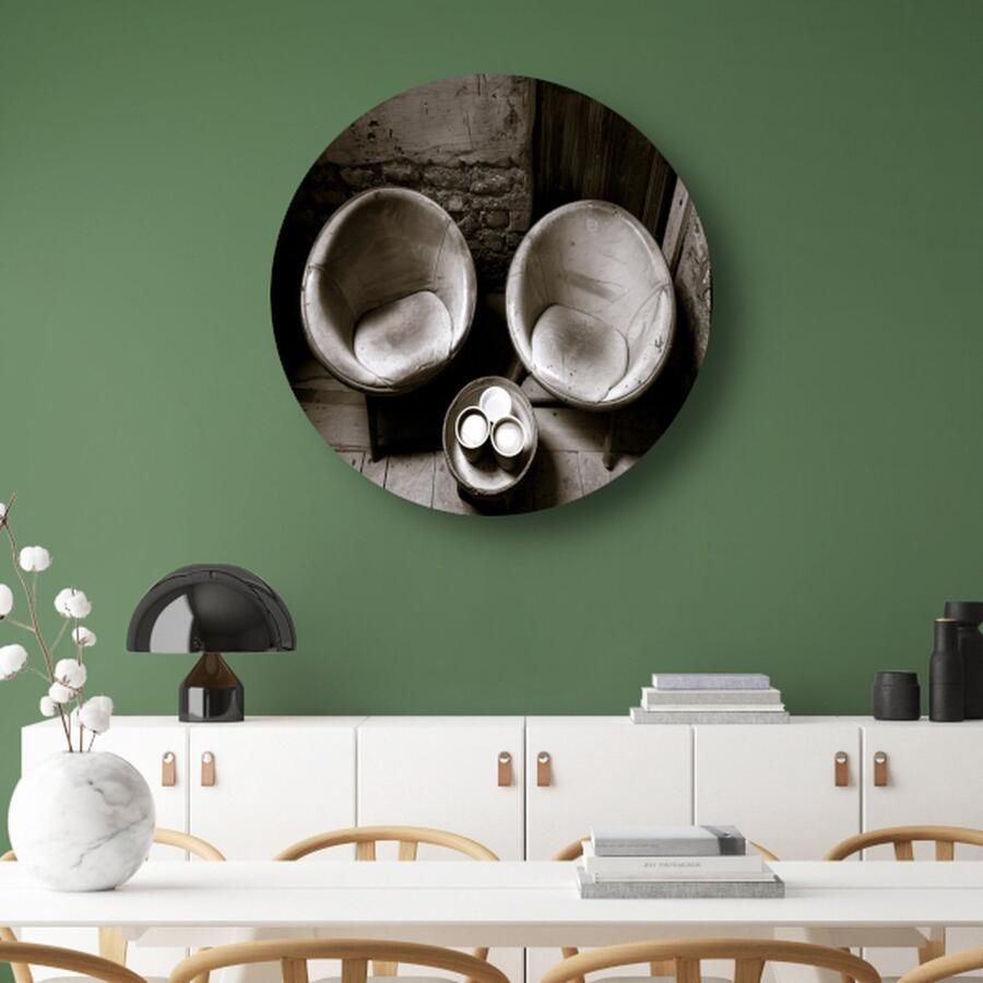 Stoelen wandcirkels Meubels wandcirkels Muurcirkels Tafel Muurdecoratie modern Wandpaneel Woonaccessoires muurcirkel forex 70x70 cm