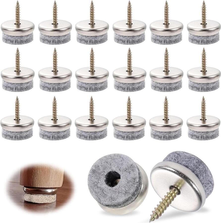 Stoelglijders 22 mm 100 stuks ronde viltdoppen met schroef viltglijders voor stoelen en meubels beschermt vloeren tegen krassen en lawaai