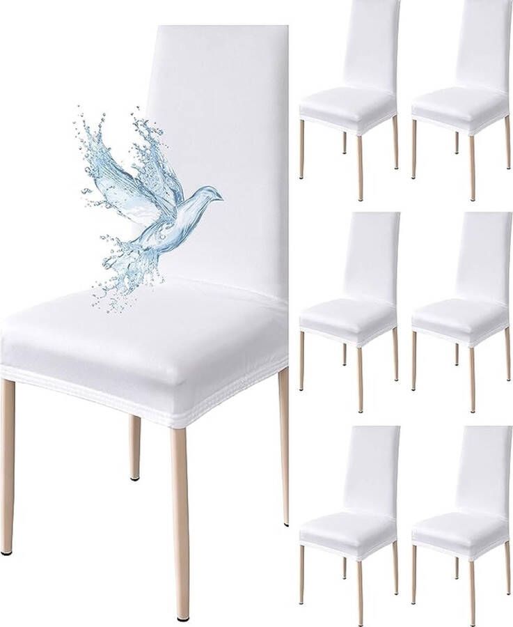 Stoelhoes 6 stuks waterdicht eetkamerstoelhoes rekbare stoelhoes universeel eenvoudig aan te brengen gemakkelijk te reinigen (zuiver wit 6 stuks)