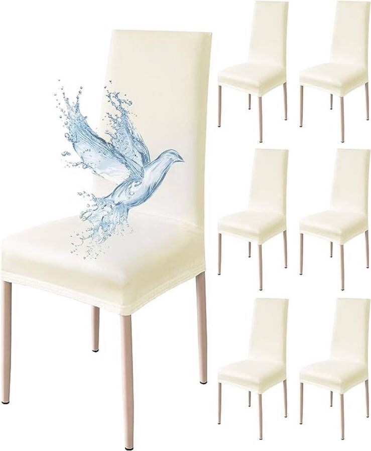 Stoelhoes 6 stuks waterdicht eetkamerstoelhoes rekbare stoelhoes universeel eenvoudig aan te brengen gemakkelijk te reinigen (crèmewit 6 stuks)