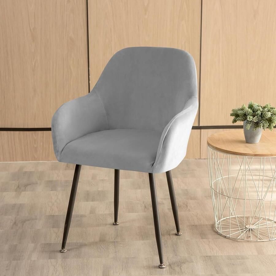 Stoelhoes fluweel stretch set van 2 4 6 gebogen stoelhoezen rugleuning met armleuning afneembaar eetkamerstoelen moderne bureauhoes stoelbeschermer donkergrijs 2 stuks