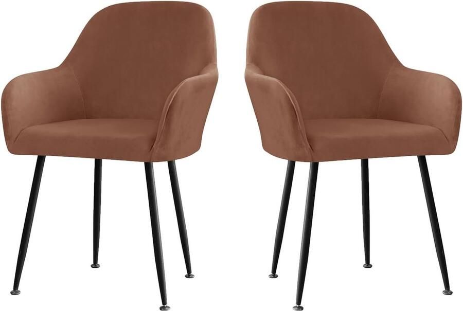 Stoelhoes fluweel stretch set van 2 4 6 gebogen stoelhoezen rugleuning met armleuning afneembaar eetkamerstoelen moderne bureauhoes stoelbeschermer koffie||2 stuks