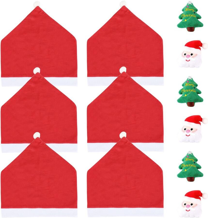 Stoelhoes Kerstmis 6-Pack Stoelhoezen inclusief 6 Kerstversieringen voor Feestelijke Sfeer