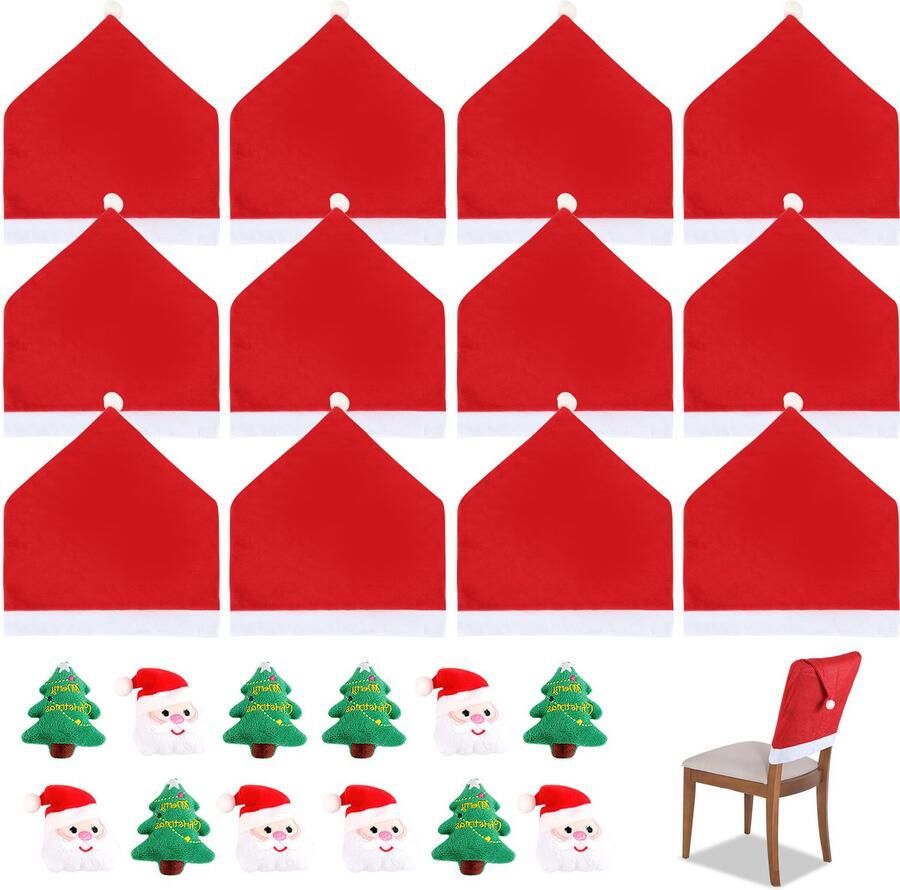 Stoelhoes Kerstmis Complete Kerst Decoratie Set 12 Stuks Hoezen met 12 Feestelijke Ornamenten