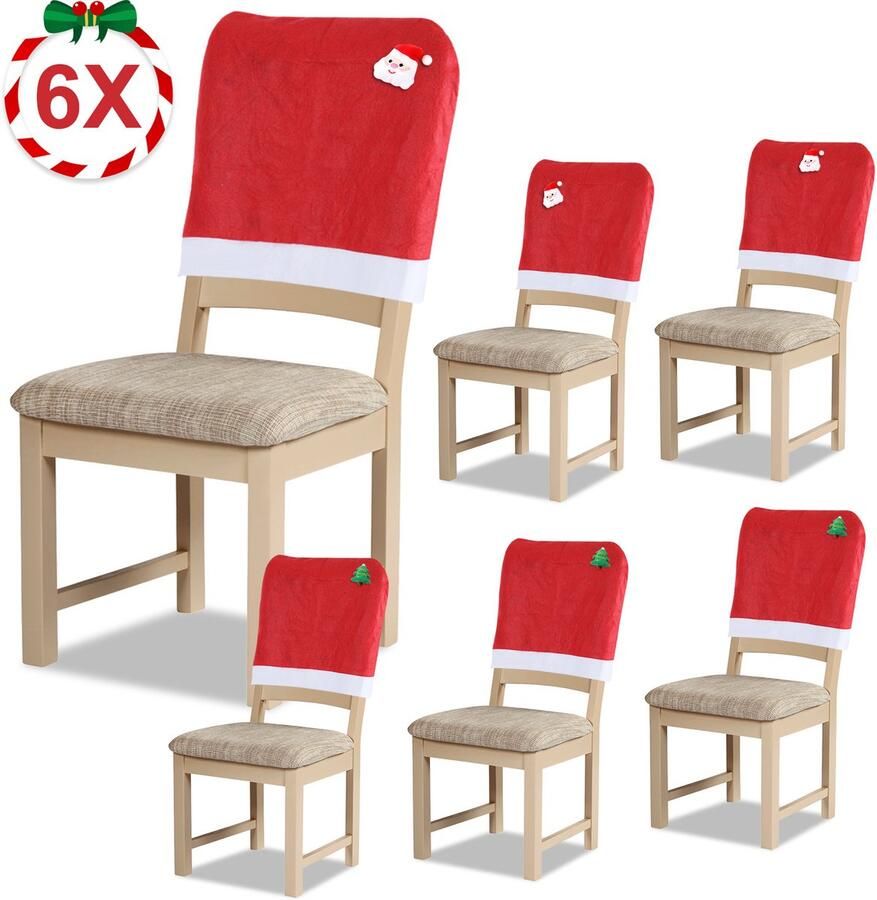 Stoelhoes Kerstmis Complete Kerst Decoratie Set 6 Stuks Hoezen met 6 Feestelijke Ornamenten