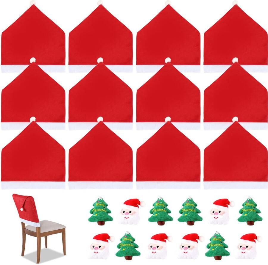 Stoelhoes Kerstmis Feestelijke Set met 12 Stoelhoezen en 12 Kerstornamenten als Decoratie