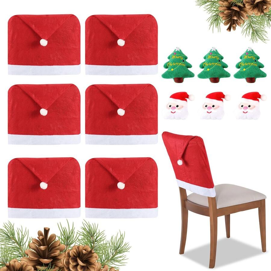 Stoelhoes Kerstmis Feestelijke Set met 6 Stoelhoezen en 6 Kerstornamenten als Decoratie