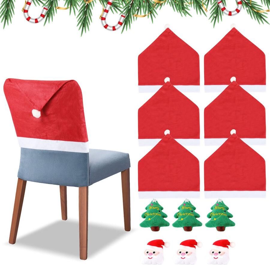 Stoelhoes Kerstmis Prachtige Set van 6 Hoezen met 6 Kerst Hangende Decoraties voor uw Feest