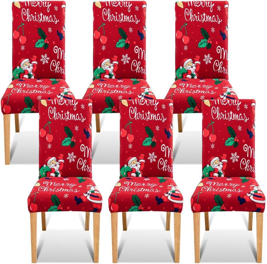 Stoelhoes Kerstmis Set 6 Feestelijke Stoelhoezen als Decoratie en Beschermer