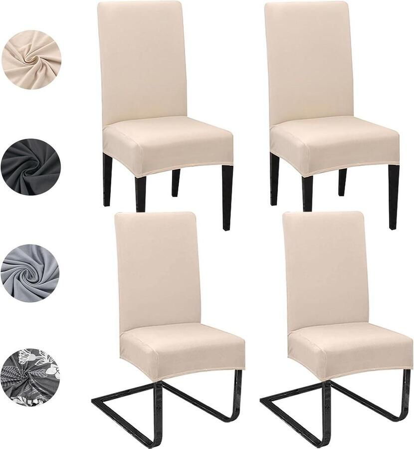 Stoelhoes Set van 4 Elastisch Afneembare Wasbaar Stoelhoes Moderne Stretch Stoelbeschermer voor Hotel Restaurant Universeel Beige Stoelhoezen