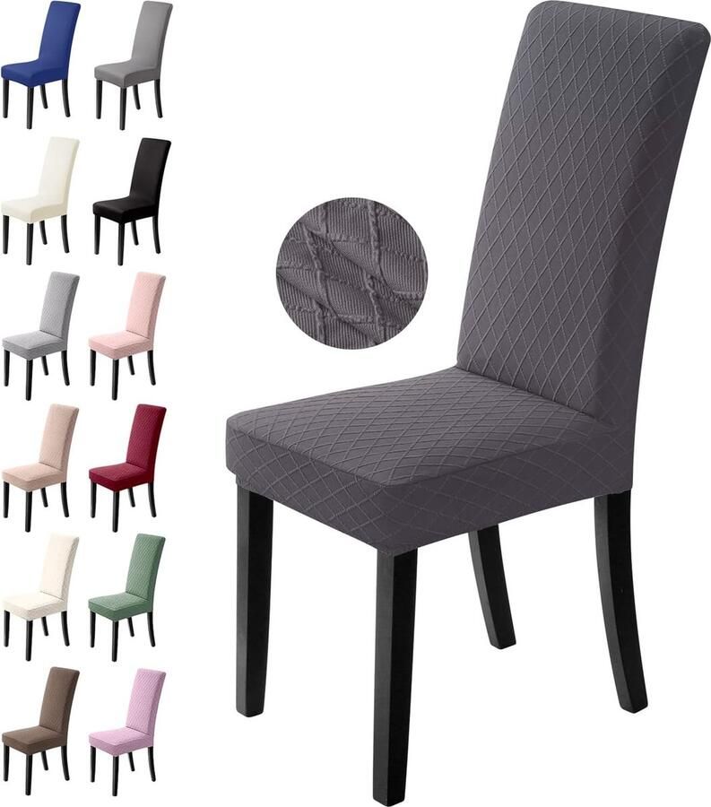 Stoelhoes van stretch 4-delige set universele elastische hoezen voor eetkamerstoelen wasbaar afneembaar voor hotel banket kantoor feestdecoratie maat L donkergrijs