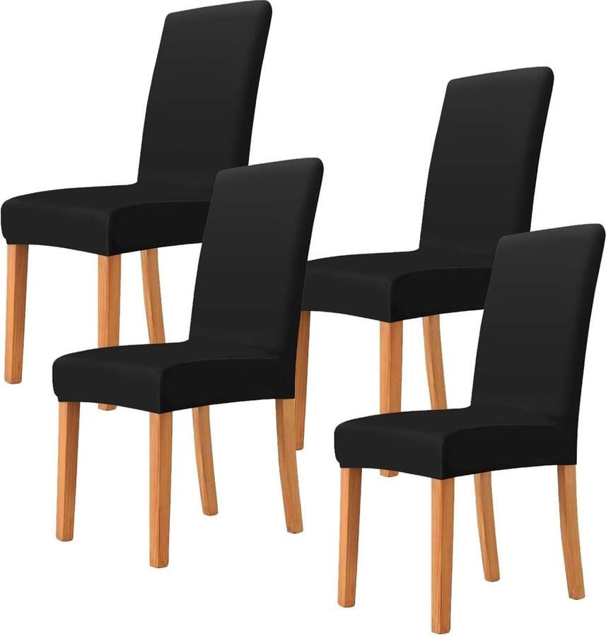 Stoelhoes van stretch 4-delige set van stretch voor eetkamerstoelen afneembaar wasbaar decoratie voor hotel feest banket keuken restaurant huis bruiloft (zwart)
