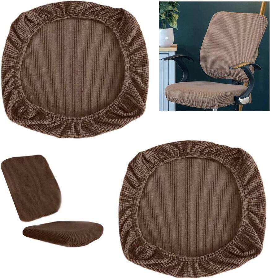 Stoelhoes voor Bureaustoel – Rekbare en Afneembare Hoes – Draaistoelhoes voor Thuis Hotel en Banket – Bruin