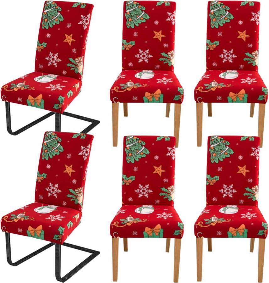 Stoelhoes voor schommelstoelen set van 6 stuks afneembaar wasbaar kerstdecoratie stoelhoezen stretch stoelhoes voor decoratie Kerstmis eetkamer feesten rood