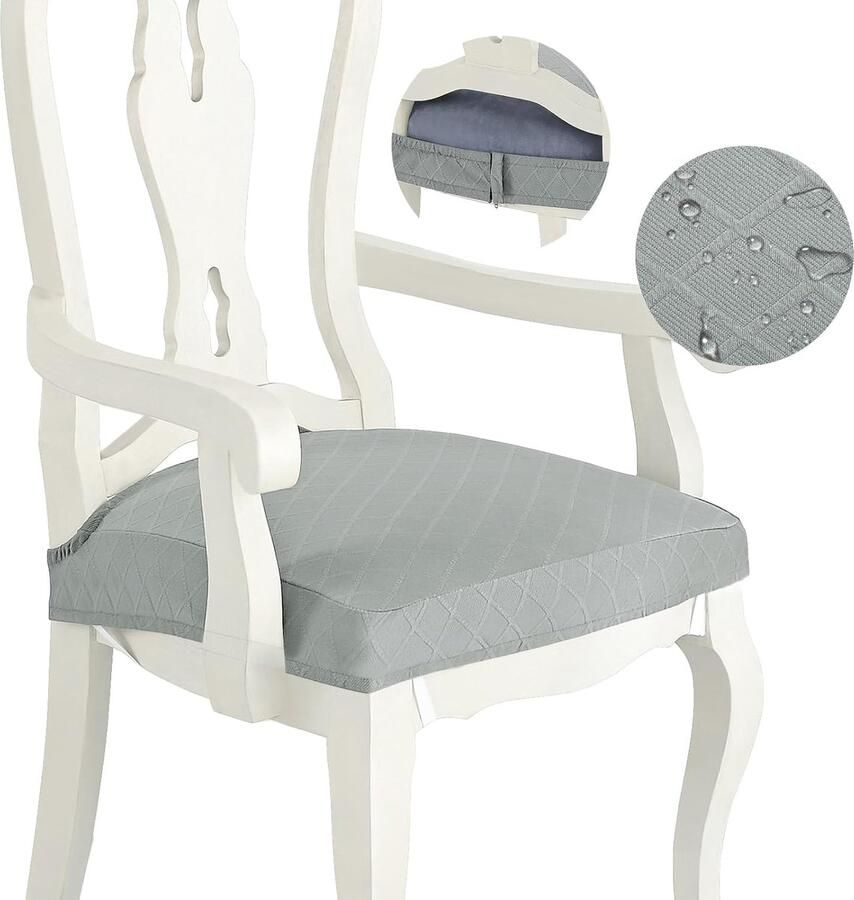 Stoelhoes voor zitvlak waterdicht set van 6 stretch jacquard stoelovertrek verbeterde ritssluiting stoelovertrek voor eetkamerstoelen stoelen met armleuningen grijs