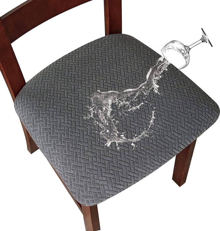 Stoelhoes zitvlak wasbaar stretch waterdicht jacquard hoes voor stoelen eetkamerstoel stoelbekleding 6-delige set grijs stoelbekleding voor thuis keuken