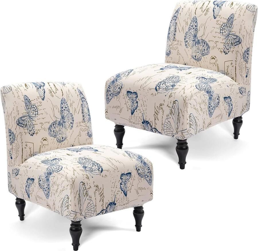 Stoelhoes zonder armleuningen Slipcover voor fauteuil & eetkamer Wasbaar en super stretch Beige Butterfly