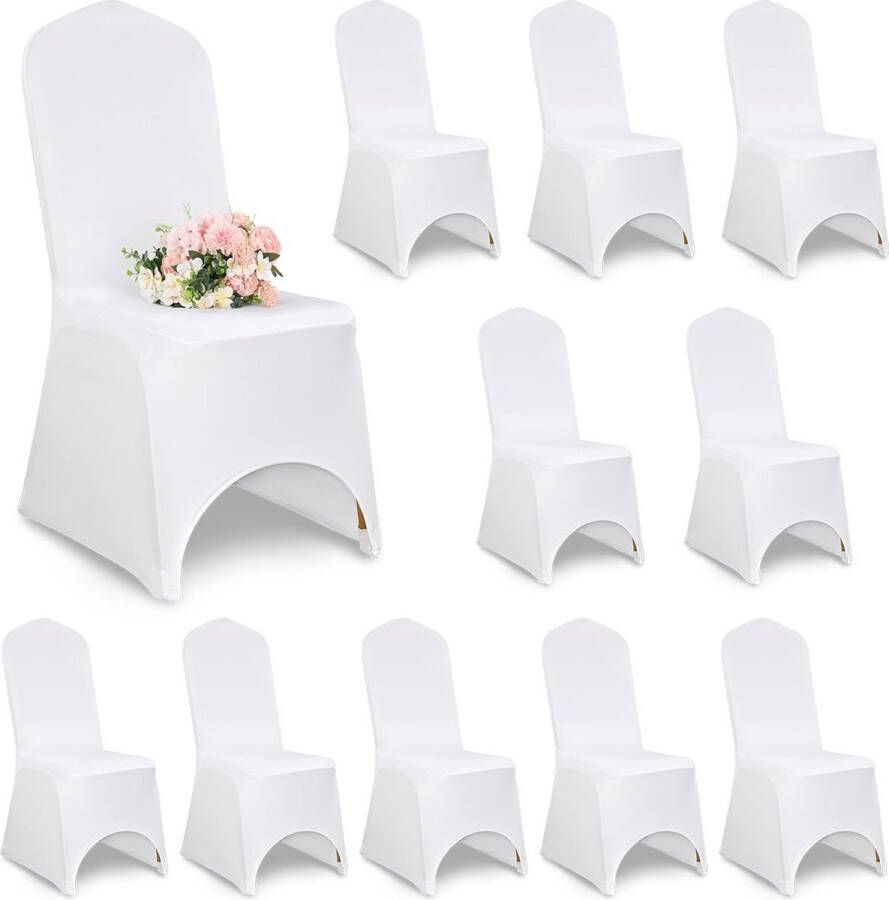 Stoelhoezen 10 stuks wit polyester spandex lycra stretch stoelhoezen voor eetkamer bruiloft universeel wasbare stoelhoezen voor bruiloftsfeest banket decoratie (gebogen voorzijde)