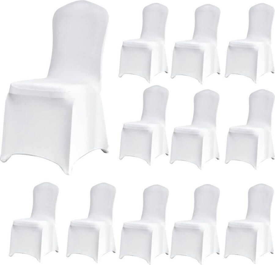 Stoelhoezen 12 stuks witte universele stoelhoezen bruiloft stoelhoezen wasbare elastische stoelhoezen huisdecoratie voor bruiloft doop verjaardagsfeestje decoratie feest thuis