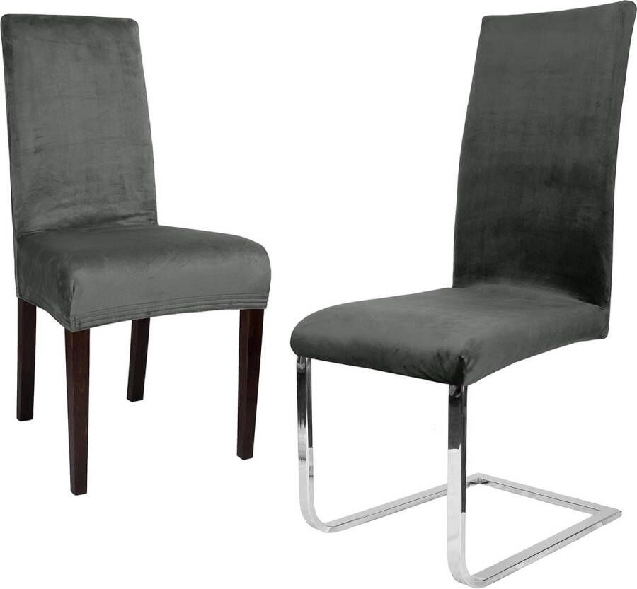 Stoelhoezen 2-delige set elastische Uni Stretch hoezen van fluweel microvezel kleur naar keuze (grijs)