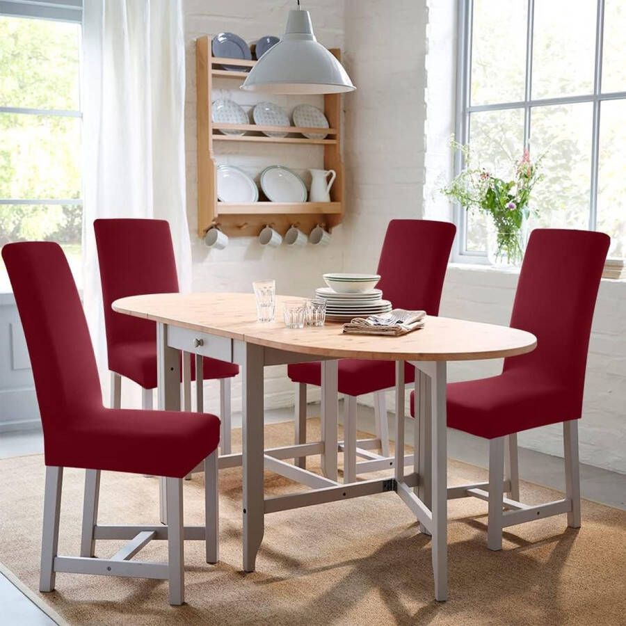 Stoelhoezen 2 Stuks Stretch Stoelhoes Universele Modern Eetstoelhoezen Wasbaar Eetkamerstoelhoezen Stoelbekleding voor Eetkamer Banket Hotel Feestdecoratie (2 Stuks Wijnrood)